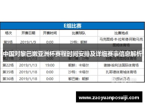 中国对黎巴嫩亚洲杯赛程时间安排及详细赛事信息解析